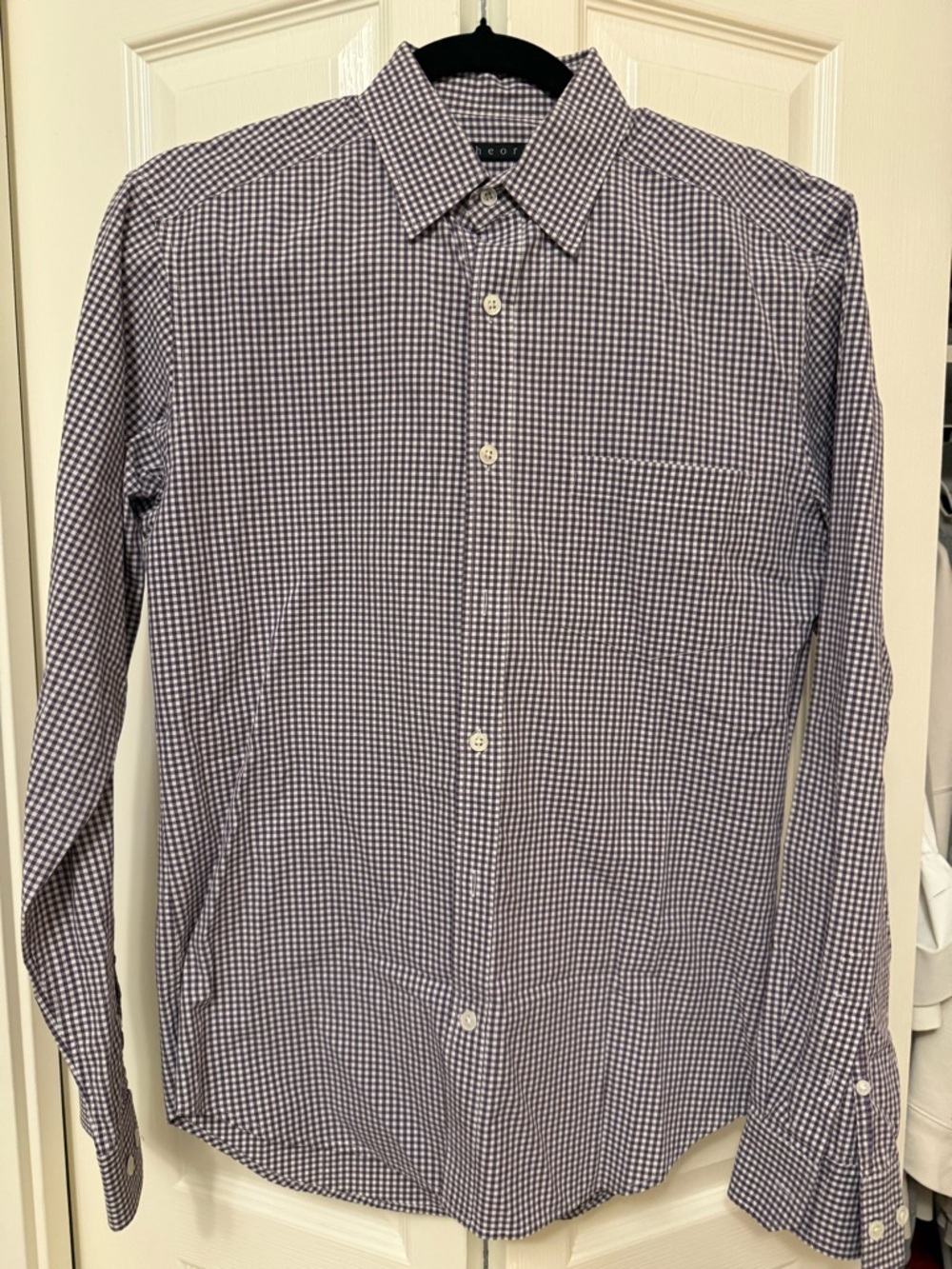 Theory Men's Purple Gingham Dress Shirt